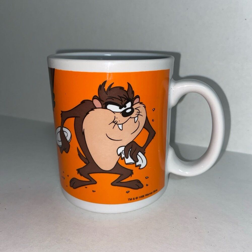 1998 Tazmanian Devil Coffee Mug Cup Looney Tunes Warner Bros TAZ Orange